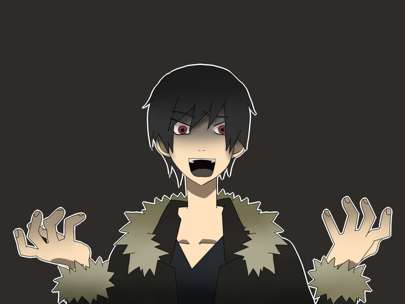 Anime Character with Red Eyes — Black, Dramatic, Red Eyes, Fanged Mouth