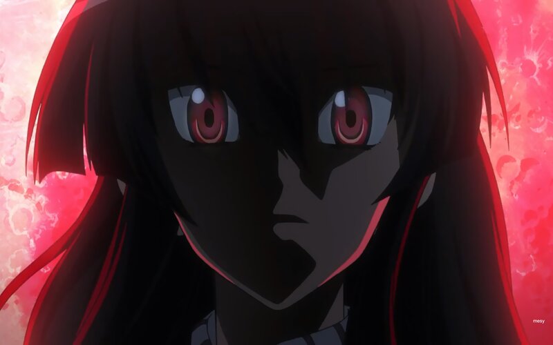 Anime Character with Red Eyes — Black, Dramatic, Red Hair, Dark Background