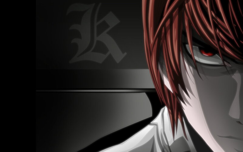 Anime Character with Red Eyes — Black, Dramatic, Red Hair, White Shirt