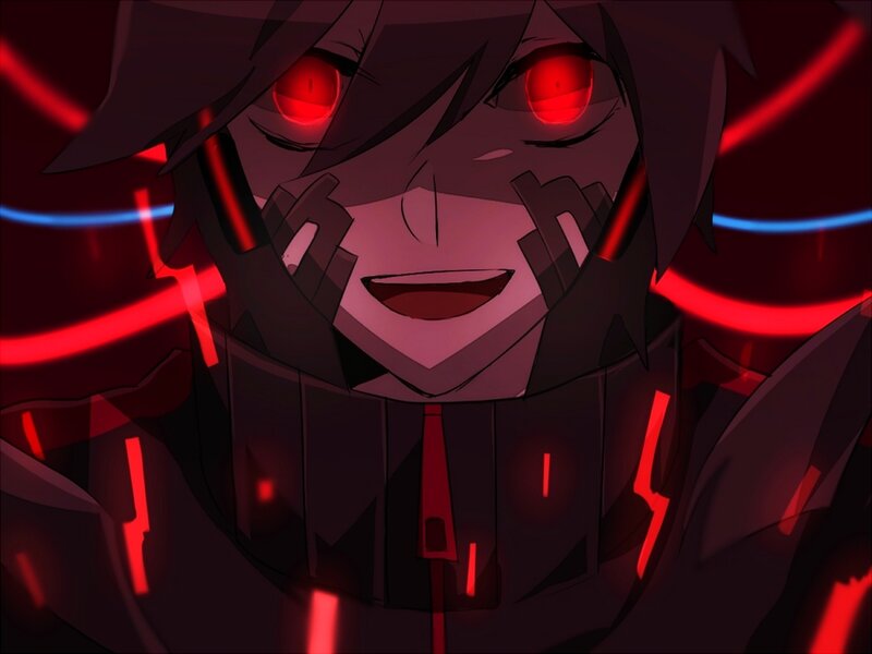 Anime Character with Red Eyes — Black, Dramatic, Red Lights