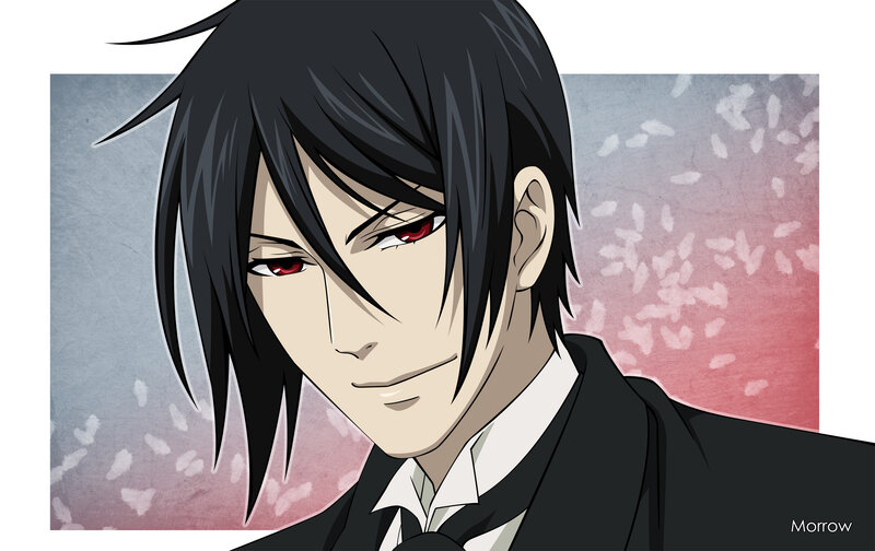 Anime Character with Red Eyes — Black, Dramatic, Spring