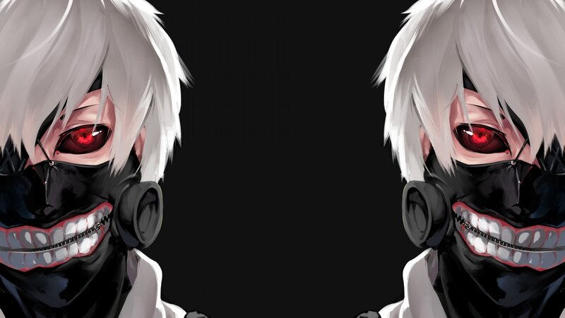 Anime Character with Red Eyes — Black, Dramatic, White Hair