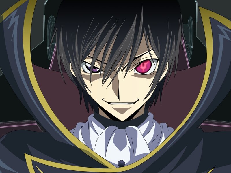 Anime Character with Red Eyes — Black, Intense, Black Hair, White Collar