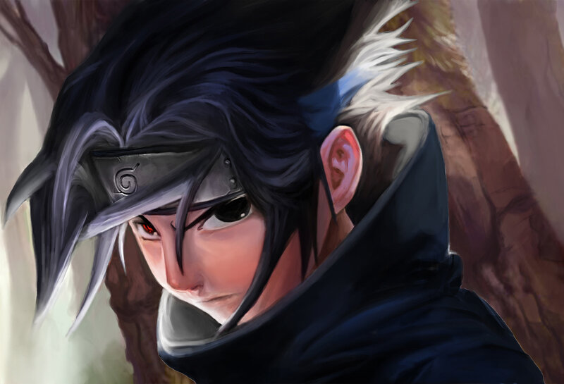 Anime Character with Red Eyes — Black, Intense, Digital Art
