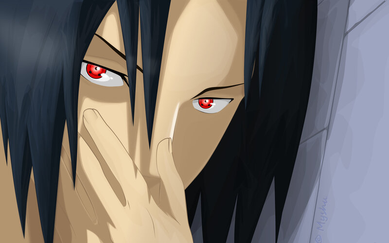 Anime Character with Red Eyes — Black, Intense