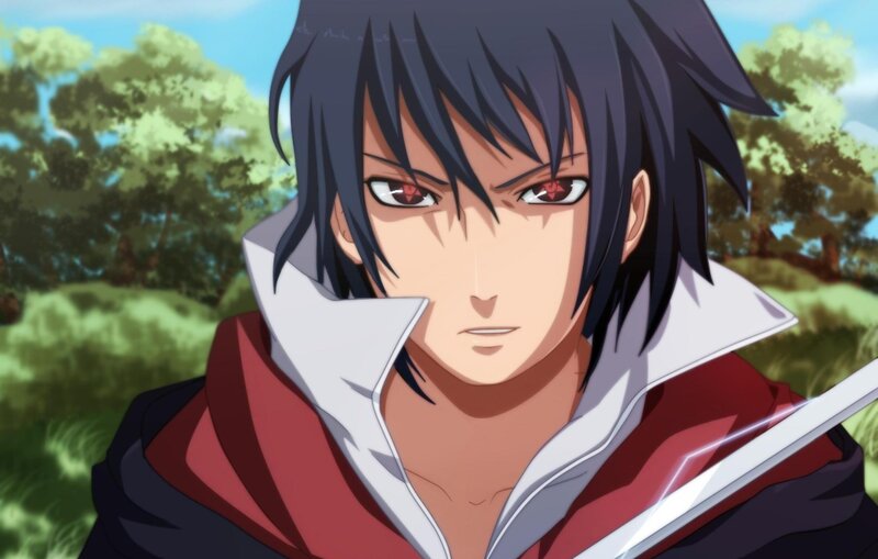 Anime Character with Red Eyes — Black, Serious, Afternoon