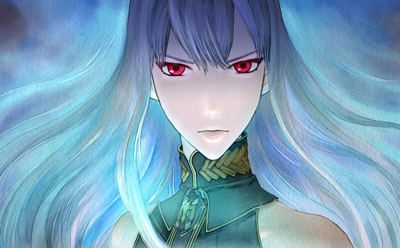 Anime Character with Red Eyes — Blue, Dramatic, Long Hair