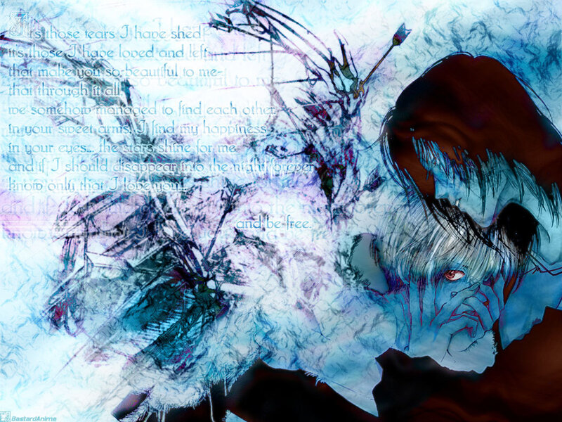Anime Character with Red Eyes — Blue, Dramatic, Melancholic