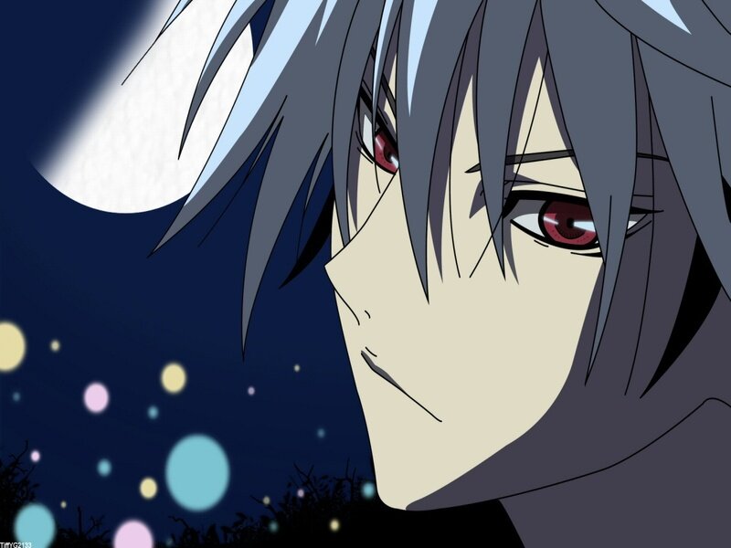 Anime Character with Red Eyes — Blue, Dramatic, Night, Moon