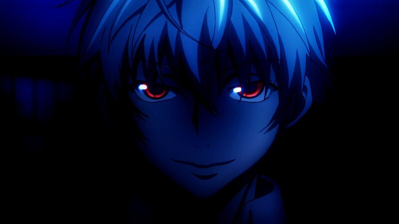 Anime Character with Red Eyes — Blue, Dramatic, Night, Red Eyes, Blue Hair