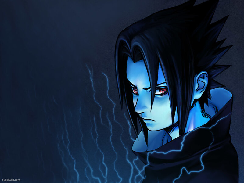 Anime Character with Red Eyes — Blue, Dramatic, Night