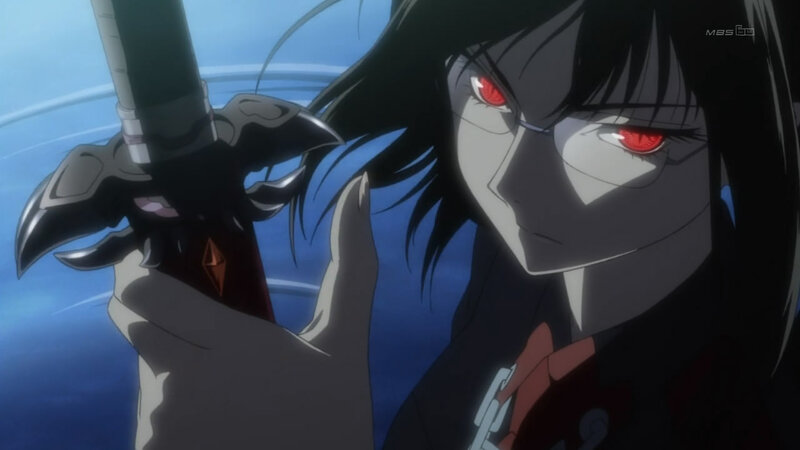 Anime Character with Red Eyes — Blue, Dramatic, Sword