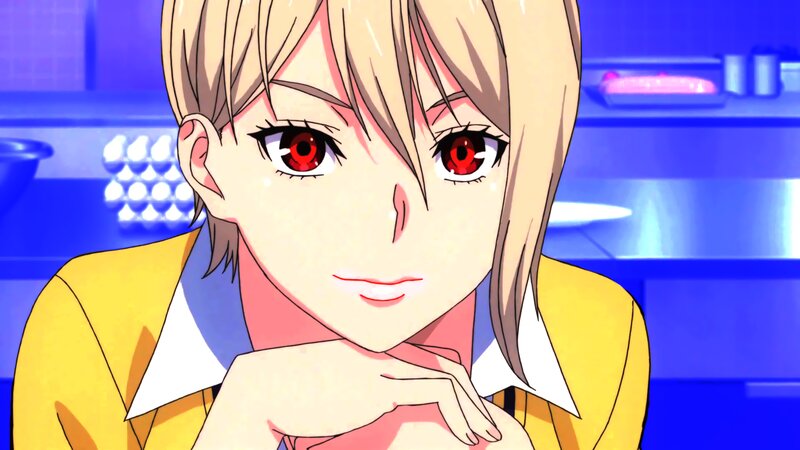 Anime Character with Red Eyes — Blue, Dramatic, Yellow Jacket