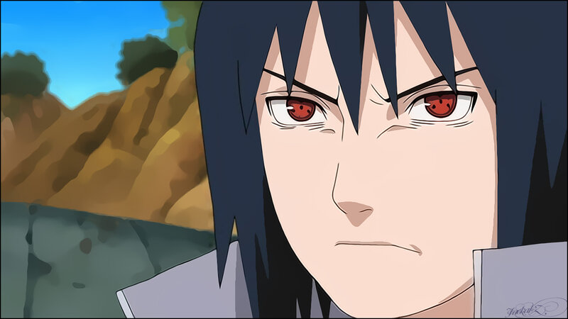 Anime Character with Red Eyes — Blue, Intense