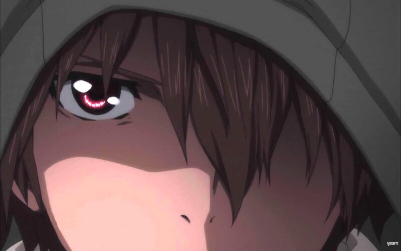 Anime Character with Red Eyes — Brown, Dramatic, Hoodie