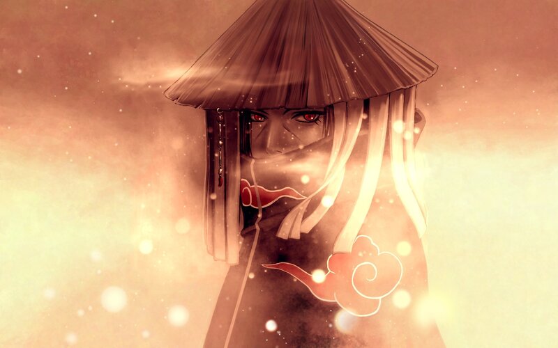 Anime Character with Red Eyes — Brown, Dramatic, Sunset, Digital Art