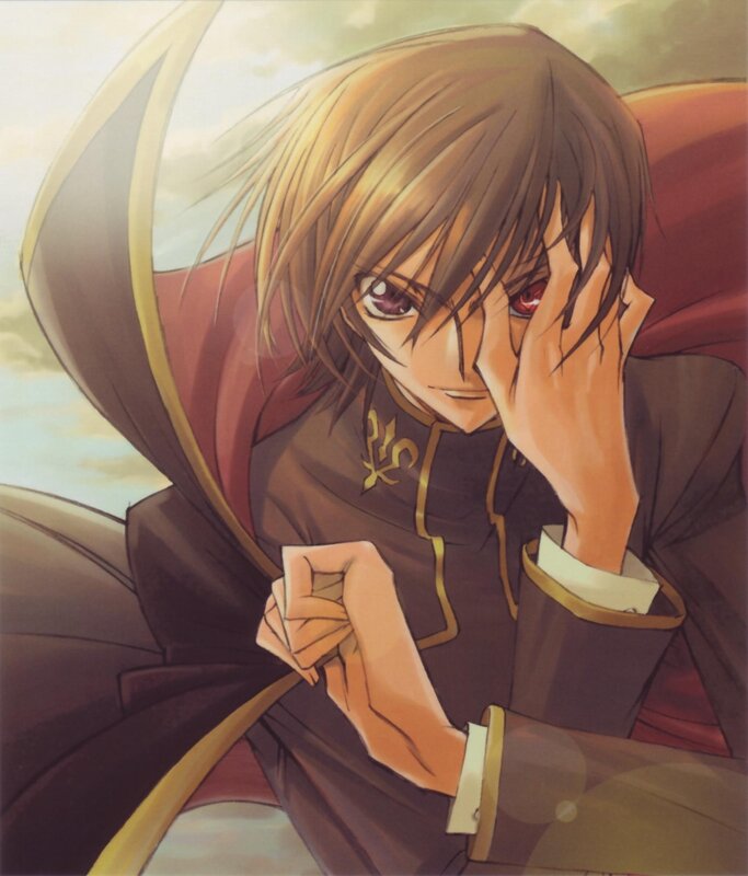 Anime Character with Red Eyes — Brown, Dramatic, Sunset, Red Cloak