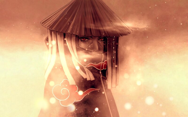Anime Character with Red Eyes — Brown, Dramatic, Sunset