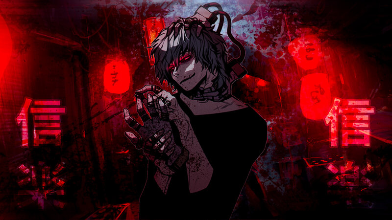 Anime Character with Red Eyes — Dark, Dramatic, Night