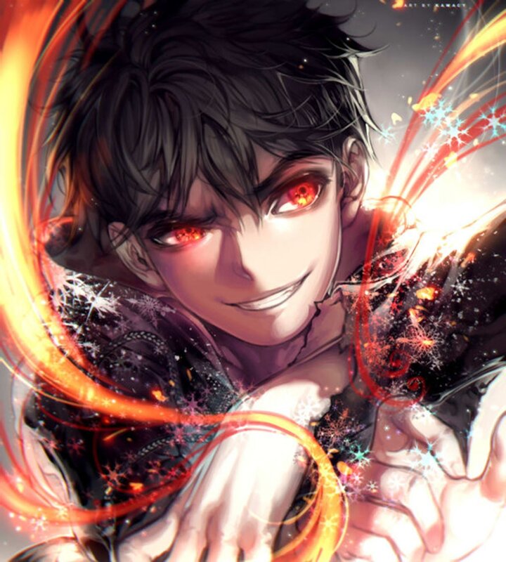 Anime Character with Red Eyes — Dramatic, Digital Art, Fire
