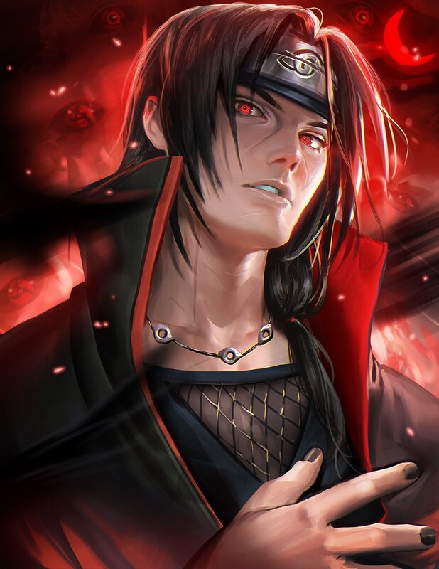 Anime Character with Red Eyes — Dramatic, Digital Art, Red Eyes, Akatsuki Cloak