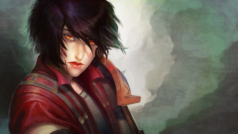 Anime Character with Red Eyes — Dramatic, Digital Art, Red Jacket
