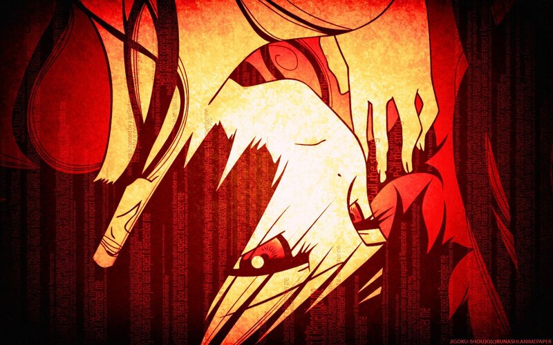 Anime Character with Red Eyes — Dramatic, Intense, Manga, Text