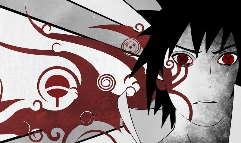 Anime Character with Red Eyes — Dramatic, Manga, Red Eyes, Black Hair, Symbolic Patterns