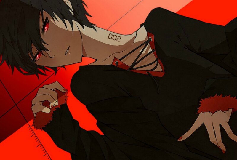 Anime Character with Red Eyes — Dramatic, Manga, Red Eyes, Black Hair