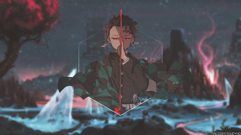 Anime Character with Red Eyes — Dramatic, Night, Digital Art, Sword