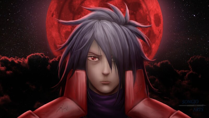 Anime Character with Red Eyes — Dramatic, Night, Digital Art