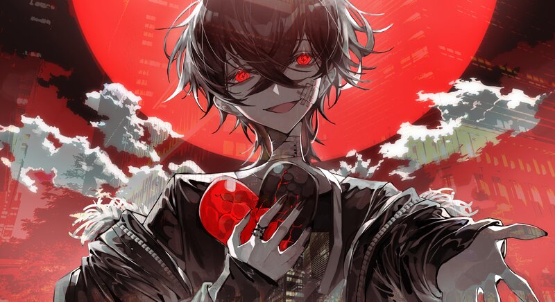 Anime Character with Red Eyes — Dramatic, Night, Manga