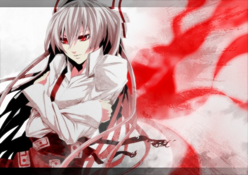 Anime Character with Red Eyes — Dramatic, Red Eyes, White Shirt, Long Hair
