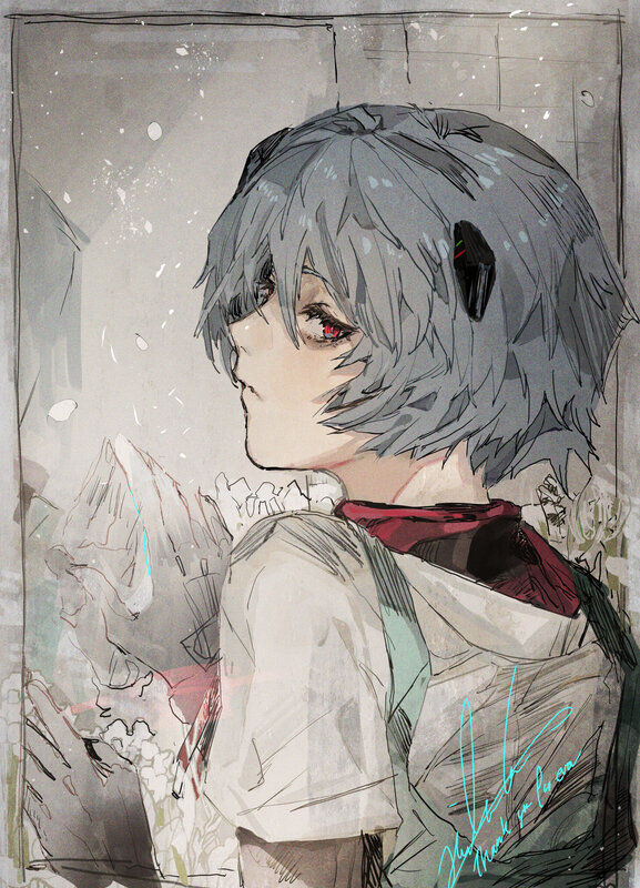 Anime Character with Red Eyes — Gray, Dramatic, Digital Art, Red Eyes, Gray Hair