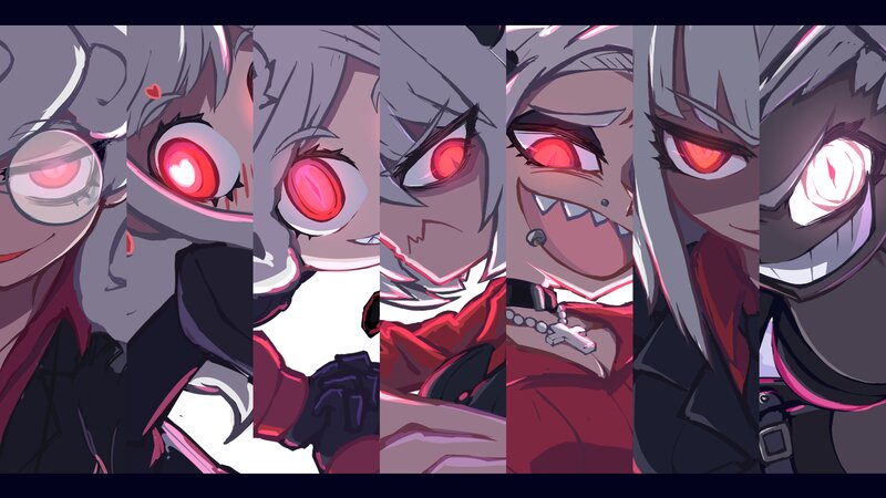 Anime Character with Red Eyes — Gray, Dramatic, Digital Art, Red Eyes, Silver Hair