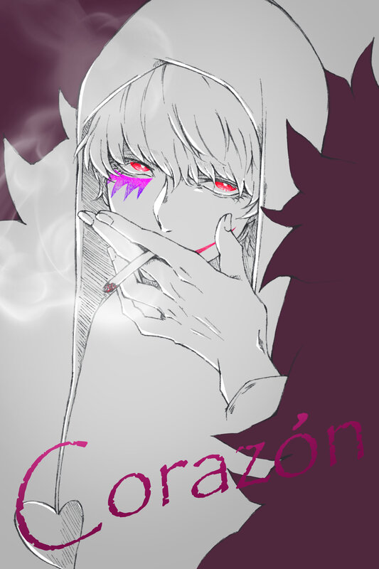 Anime Character with Red Eyes — Gray, Dramatic, Manga, Cigarette