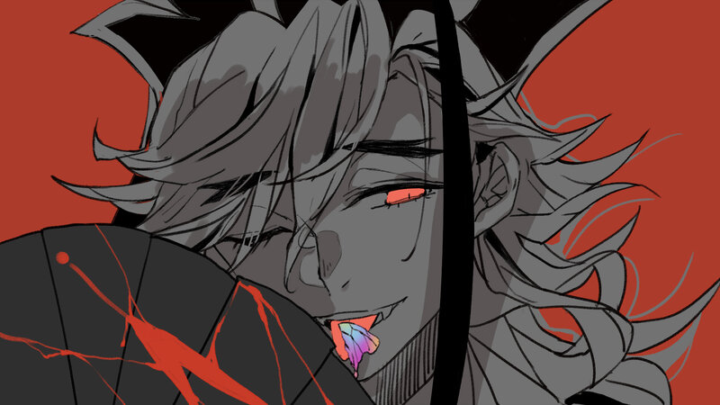 Anime Character with Red Eyes — Gray, Dramatic, Manga, Red Background