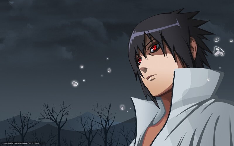Anime Character with Red Eyes — Gray, Dramatic, Night, Dark Sky, Bare Trees, White Cloak