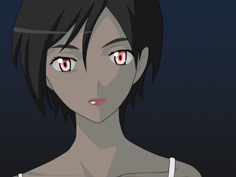 Anime Character with Red Eyes — Gray, Dramatic, Red Eyes