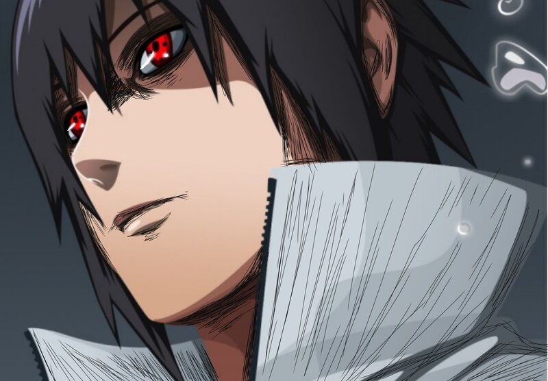 Anime Character with Red Eyes — Gray, Dramatic