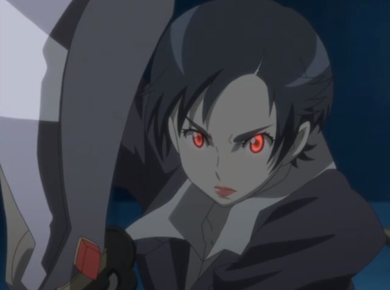 Anime Character with Red Eyes — Gray, Intense, Night
