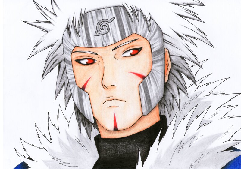 Anime Character with Red Eyes — Gray, Serious