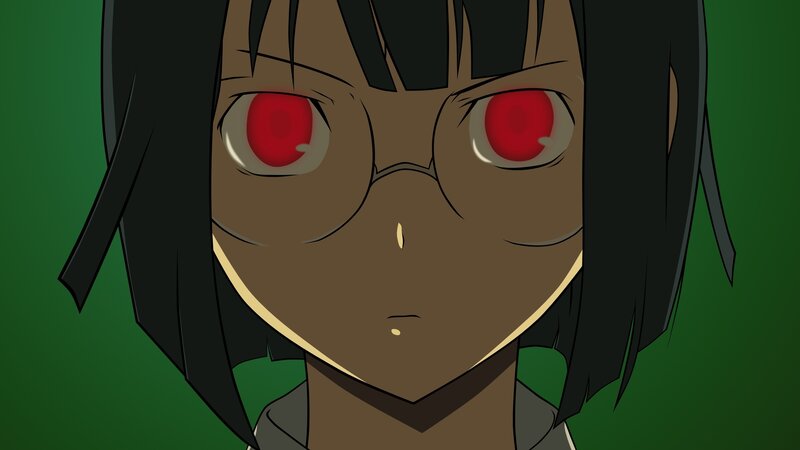 Anime Character with Red Eyes — Green, Intense