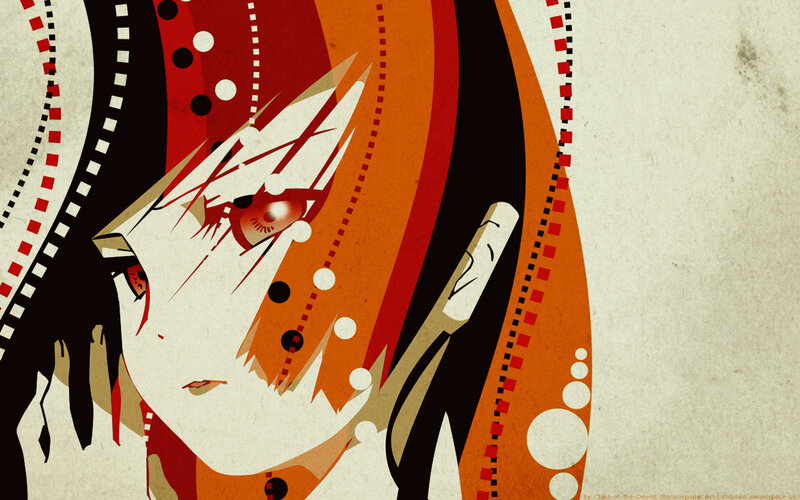 Anime Character with Red Eyes — Orange, Dramatic, Digital Art, Film Strip