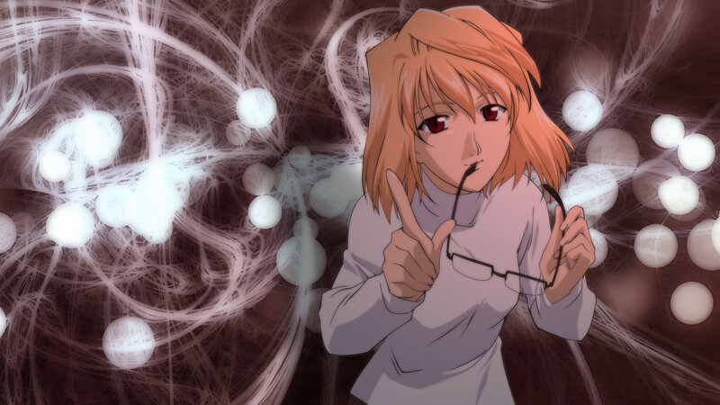 Anime Character with Red Eyes — Orange, Dramatic, Glasses