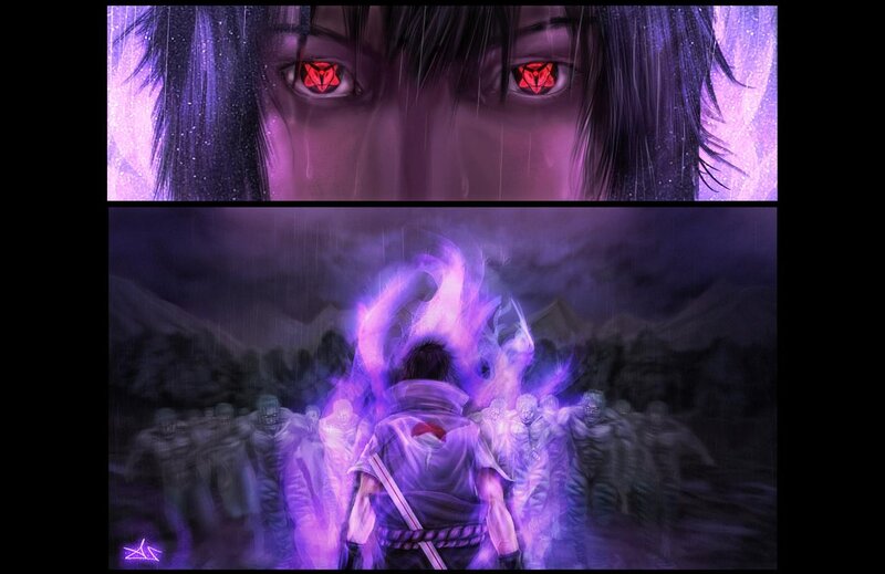 Anime Character with Red Eyes — Purple, Dramatic, Intense