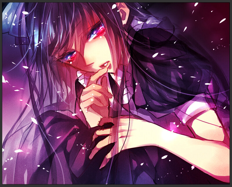 Anime Character with Red Eyes — Purple, Dramatic, Night, Digital Art, Long Hair
