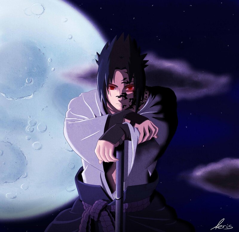 Anime Character with Red Eyes — Purple, Dramatic, Night, Digital Art