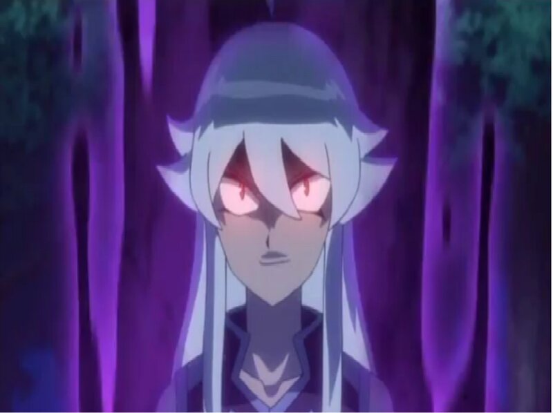 Anime Character with Red Eyes — Purple, Dramatic, Night, Forest