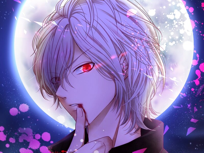 Anime Character with Red Eyes — Purple, Dramatic, Night, Manga, Moon
